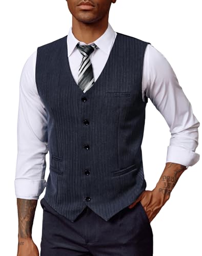 PJ PAUL JONES Herren Herringbone Weste V-Ausschnitt Ärmellose Formale Klassische Weste für Hochzeit (Navy Blau, XL) von PJ PAUL JONES