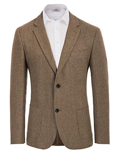 PJ PAUL JONES Herren Kerbe Revers 2 Knopf Blazer Vintage Tweed British Blazer mit Taschen (Braun, XXL) von PJ PAUL JONES