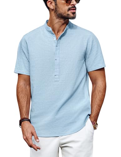 PJ PAUL JONES Herren Kurzarm Hemd Sommer Button Down Regular Fit Freizeithemden Hellblau L von PJ PAUL JONES
