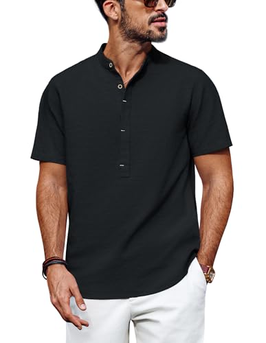 PJ PAUL JONES Herren Kurzarm Hemd Sommer Button Down Regular Fit Freizeithemden Schwarz L von PJ PAUL JONES