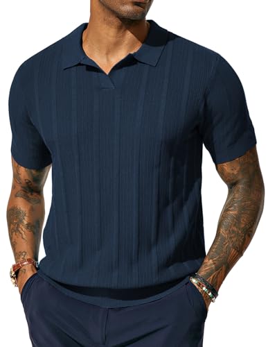 PJ PAUL JONES Herren Kurzarm Poloshirt Einfarbig Regular Fit Polohemd Sommer Basic Freizeit Golf Shirt (Dunkelblau, L) von PJ PAUL JONES