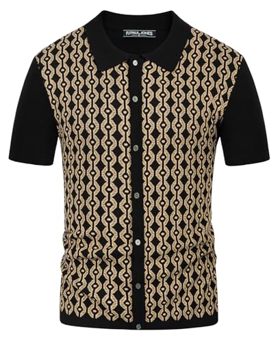 PJ PAUL JONES Herren Kurzarm Poloshirt Regular Fit 70s Vintage Strick Golfshirt für Männer (Kamel, L) von PJ PAUL JONES