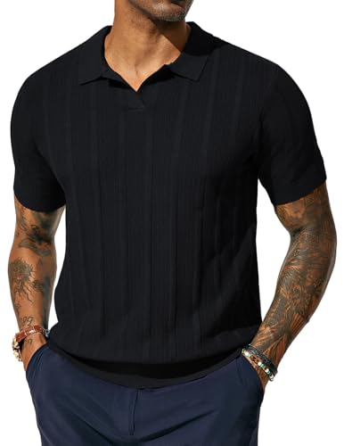 PJ PAUL JONES Herren Kurzarm Poloshirt Sommer Freizeit Golf-Polohemd Regular Fit Polo Shirts (Schwarz, L) von PJ PAUL JONES