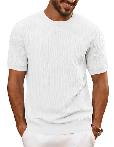 T-Shirts für Herren Kurzarm Sommer Pullover Einfarbig Casual Strick Tshirt Weiß M von PJ PAUL JONES