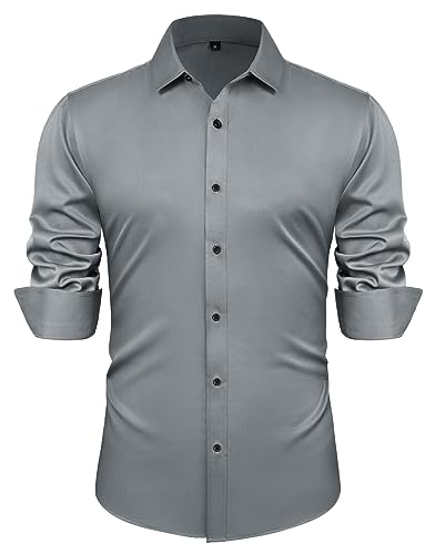 PJ PAUL JONES Herren Langarm Hemden Regular Fit Einfarbige Business Hemd für Männer (Grau, XL) von PJ PAUL JONES