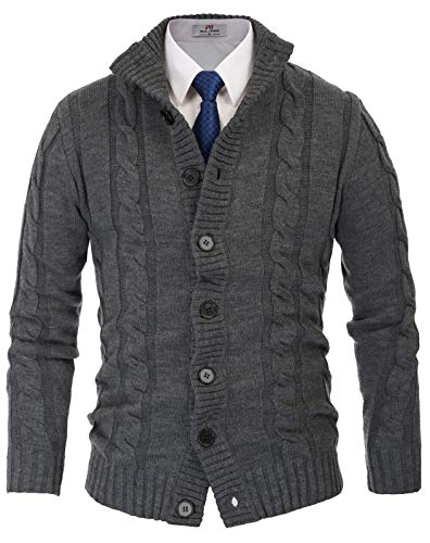 PJ PAUL JONES Herren Langarm Strickjacke Cardigan Klassisch Einfarbig Dicker Strickjacke Cardigan mit Knopfverschluss Dunkelgrau, XXL von PJ PAUL JONES