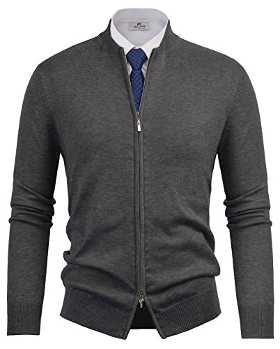 PJ PAUL JONES Herren Langarm Strickjacke Cardigan mit Reißverschluss und Stehkragen Warme Strickjacken Grau, S von PJ PAUL JONES