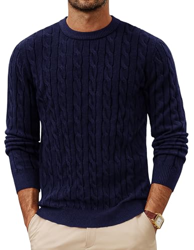 PJ PAUL JONES Herren Langarm Strickpullover Basic Zopfmuster Rundkragen Pullover Dunkelblau XXL von PJ PAUL JONES