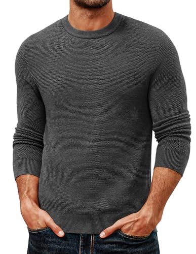 PJ PAUL JONES Herren Langarm Strickpullover mit Rundkragen Sweater Männer Waffelstruktur Grau S von PJ PAUL JONES