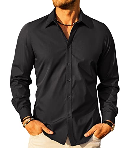 PJ PAUL JONES Herren Langarmhemden Stretch Regular fit Freizeithemd für Männer (Schwarz, L) von PJ PAUL JONES