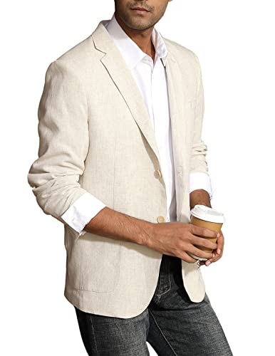 PJ PAUL JONES Herren Leinen Blazer Slim Fit Casual Leinen Jacke Tailored 2 Knopf Blazer Khaki, XX-Large von PJ PAUL JONES