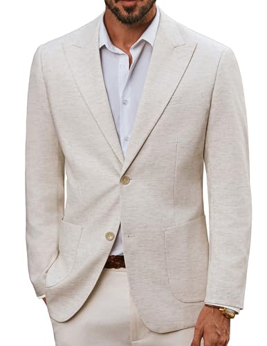 PJ PAUL JONES Herren Leinen Sakko 2 Knöpfe Business Casual Freizeit Anzugjacke Sommer Sportlich Regular Fit Anzug Leichter Blazer, XXL, Aprikose von PJ PAUL JONES