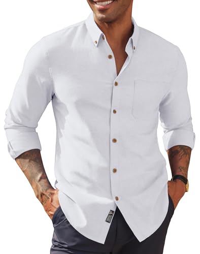 PJ PAUL JONES Herren Oxford Button Down Hemd Langarm Regular Fit Business Casual Kleid Hemden mit Brusttasche, Weiss/opulenter Garten, L von PJ PAUL JONES