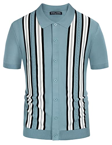 PJ PAUL JONES Herren-Polo-Shirt, Vintage-Stil, gestreift, mit Knopfleiste, Blau, Mittel von PJ PAUL JONES