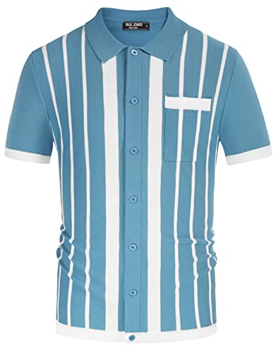 PJ PAUL JONES Herren Polo-Shirts, Vintage-Stil, gestreift, Knopfleiste, gestrickt, Golf-Shirts, Denim Blau-weiße Streifen, XL von PJ PAUL JONES