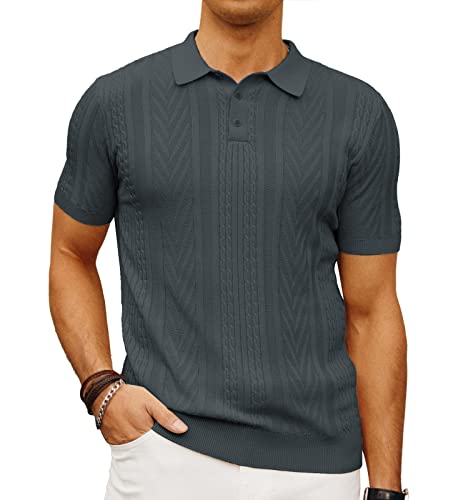 PJ PAUL JONES Herren-Poloshirt, gestrickt, kurzärmlig, gestrickt, Textur, Shirt, Herren, Stricken, Golf-T-Shirts, Dunkelgrau, XX-Large von PJ PAUL JONES