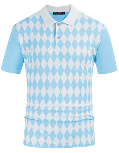 PJ PAUL JONES Herren-Poloshirt, kurzärmelig, Performance, Golf-Polo-Shirts, tägliche Freizeitkleidung, Himmelblau, L von PJ PAUL JONES