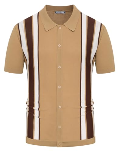 PJ PAUL JONES Herren Poloshirt Basic Gestreifte Gestricktes Polohemd Kurzarm Freizeit T-Shirt (Kamel, S) von PJ PAUL JONES