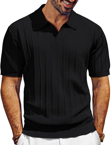 PJ PAUL JONES Poloshirts für Herren Kurzarm Casual Strick Polo Herren Golf Tshirt Schwarz XXL von PJ PAUL JONES