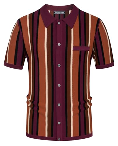 PJ PAUL JONES Herren Poloshirt Kurzarm Feinstrick Polohemd Sommer Basic Golf T-Shirt (Rotwein, M) von PJ PAUL JONES