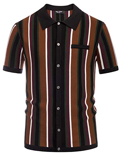 PJ PAUL JONES Herren Poloshirt Kurzarm Slim Fit Golf Shirts Kontrast Streifen Polohemd (Schwarz, L) von PJ PAUL JONES