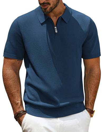 PJ PAUL JONES Herren Poloshirt Kurzarm mit Reißverschluss Sommer Tshirt Golf Polo Marineblau S von PJ PAUL JONES