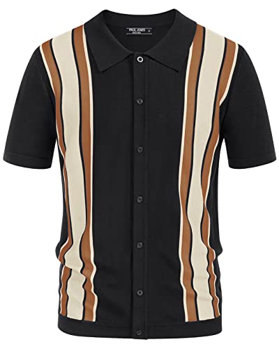 PJ PAUL JONES Herren Poloshirt Vintage Kontrast Polohemd klassisches Golfshirt für Männer (Schwarz, S) von PJ PAUL JONES