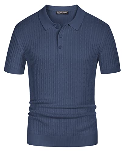 PJ PAUL JONES Herren-Poloshirt mit Zopfmuster, gestrickt, leicht, Golf-T-Shirt, Königsblau, L von PJ PAUL JONES