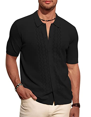 PJ PAUL JONES Herren Poloshirts Atmungsaktives Strickhemd Vintage Strickhemd Kurzarm Ausgehöhlte Kleidung, Schwarz, XL von PJ PAUL JONES