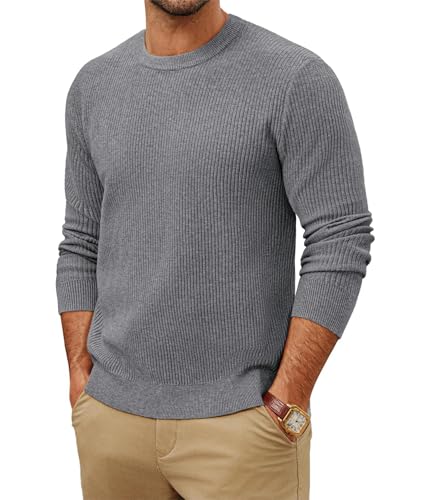 PJ PAUL JONES Herren Pullover Basic Rundhals Sweaters Langarm Strukturiert Strickpulli Grau S von PJ PAUL JONES