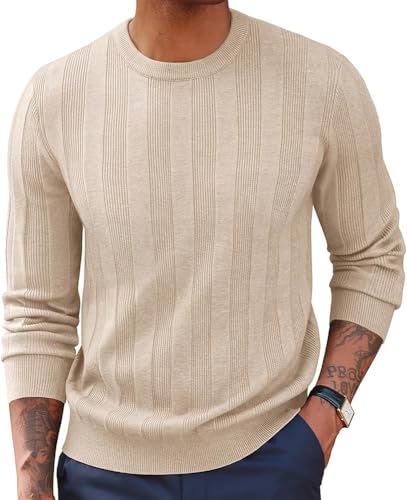 PJ PAUL JONES Herren Pullover Casual Rundhalsausschnitt Strickpullover Langarm Sweater Aprikose M von PJ PAUL JONES
