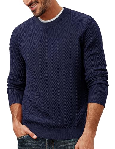 PJ PAUL JONES Herren Pullover Feinstrick Langarm Einfarbig Baumwolle Sweater Winterpullover Business Sweater Marineblau, M von PJ PAUL JONES