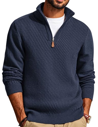 PJ PAUL JONES Herren Pullover Feinstrick Troyer Sweater Strickpulli Strickpullover Einfarbig Business Herbst Winterpullover, Dunkelblau, L von PJ PAUL JONES