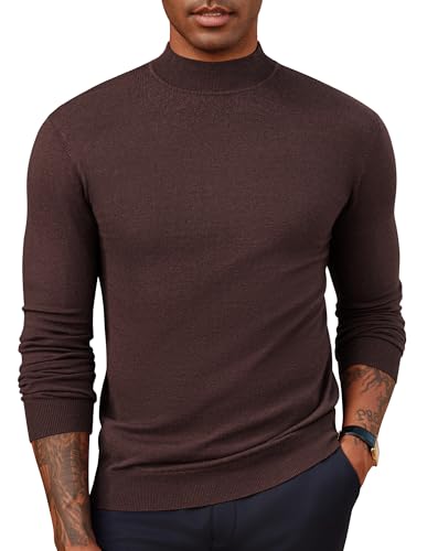 PJ PAUL JONES Herren Pullover Fenstrick Rollkragenpullover Slim Fit Basic Strickpullover Unterziehrolli Espresso XL von PJ PAUL JONES