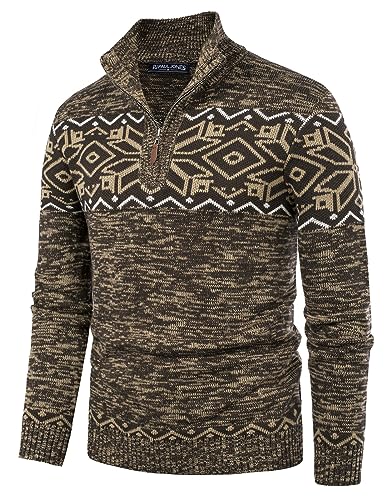 PJ PAUL JONES Herren Pullover Mock Neck Sweater Fair Isle Muster Pullover Sweater, Kaffee, Mittel von PJ PAUL JONES