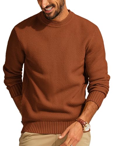 PJ PAUL JONES Herren Pullover Regular Fit Strickpullover Strukturiertpullover mit Rundhals (Braun, S) von PJ PAUL JONES