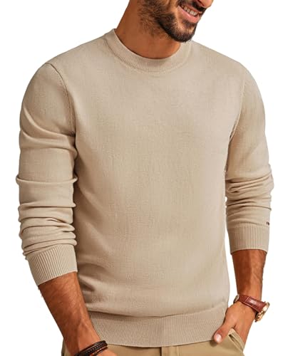 PJ PAUL JONES Herren Pullover Rundhals Basic Leichte Wollmischung Strickpullover Langarmshirts für Herren, Beige, X-Groß von PJ PAUL JONES