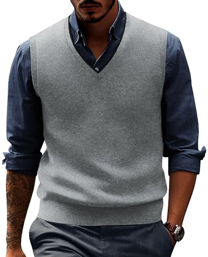 PJ PAUL JONES Herren Pullover Weste Wollmischung Strickweste Pullover V-Ausschnitt Ärmellos Pullover Westen, Hellgrau, X-Groß von PJ PAUL JONES