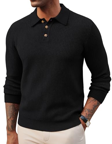 PJ PAUL JONES Herren Pullover Winter mit Polokragen Strickpullover Winter Pulli Poloshirt XL Schwarz von PJ PAUL JONES