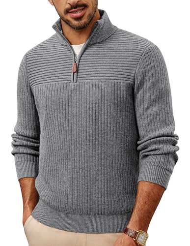 PJ PAUL JONES Herren Pullover mit Half Reissverschluss Winter Stehkragen Strickpullover Slim Fit XL Dunkelgrau von PJ PAUL JONES