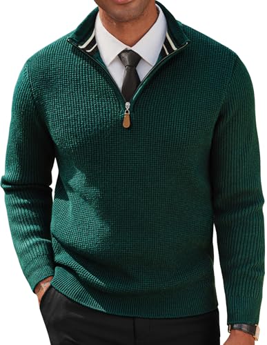 PJ PAUL JONES Herren Pullover mit Half Reissverschluss Winter Waffel Strickpullover Regular Fit XL Grün von PJ PAUL JONES