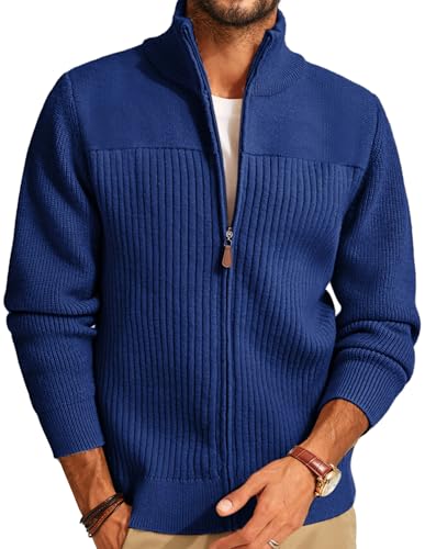 PJ PAUL JONES Herren Pullover mit Reißverschluss Stehkragen Trachtenjacke Warm Cardigan Herren M Blau von PJ PAUL JONES