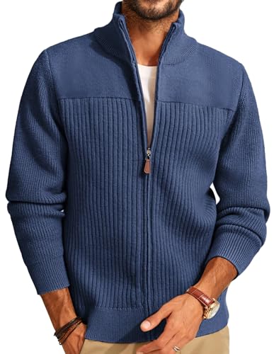 PJ PAUL JONES Herren Pullover mit Reißverschluss Stehkragen Trachtenjacke Warm Cardigan Herren M Dunkelblau von PJ PAUL JONES