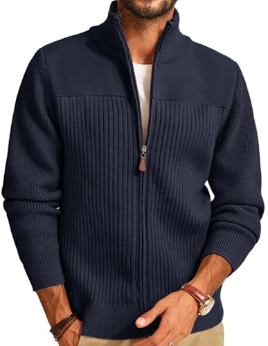 PJ PAUL JONES Herren Pullover mit Reißverschluss Stehkragen Trachtenjacke Warm Cardigan Herren M Navy blau von PJ PAUL JONES