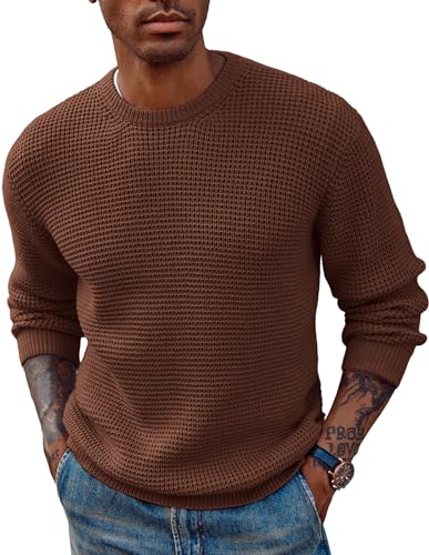 PJ PAUL JONES Herren-Pullover mit Rundhalsausschnitt, Waffelstruktur, langärmelig, gestrickt, Braun, Klein von PJ PAUL JONES