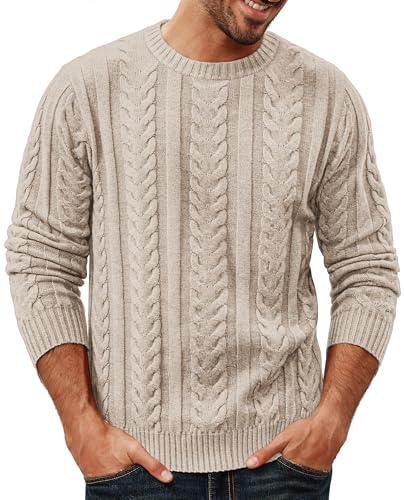 PJ PAUL JONES Herren-Pullover mit Rundhalsausschnitt, Zopfmuster, strukturiert, langärmelig, Winterpullover, aprikose, Mittel von PJ PAUL JONES