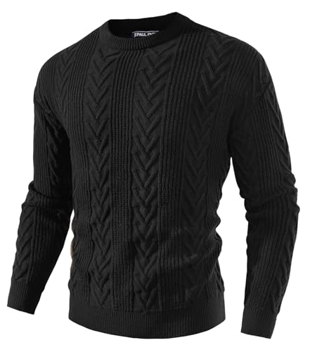 PJ PAUL JONES Herren-Pullover mit Rundhalsausschnitt, lässiger Zopfstrick-Pullover, schulterfrei, solide Strickpullover, Schwarz, X-Groß von PJ PAUL JONES