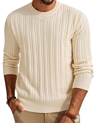 PJ PAUL JONES Herren-Pullover mit Rundhalsausschnitt, leichter Zopfstrickpullover, aprikose, Mittel von PJ PAUL JONES