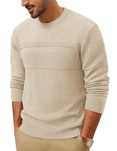 PJ PAUL JONES Herren Pullover mit Rundhalsausschnitt Feinstrick Pulli Basic Strickpullover Aprikose L von PJ PAUL JONES