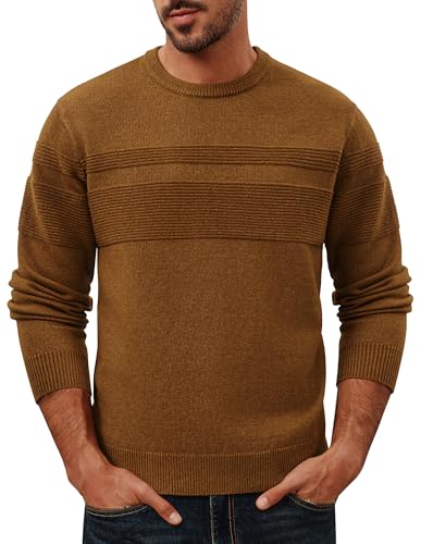 PJ PAUL JONES Herren Pullover mit Rundhalsausschnitt Feinstrick Pulli Basic Strickpullover Braun M von PJ PAUL JONES